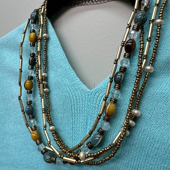 Vintage Premier Designs 5 strand gold tones and glass beads necklace. - Picture 8 of 8